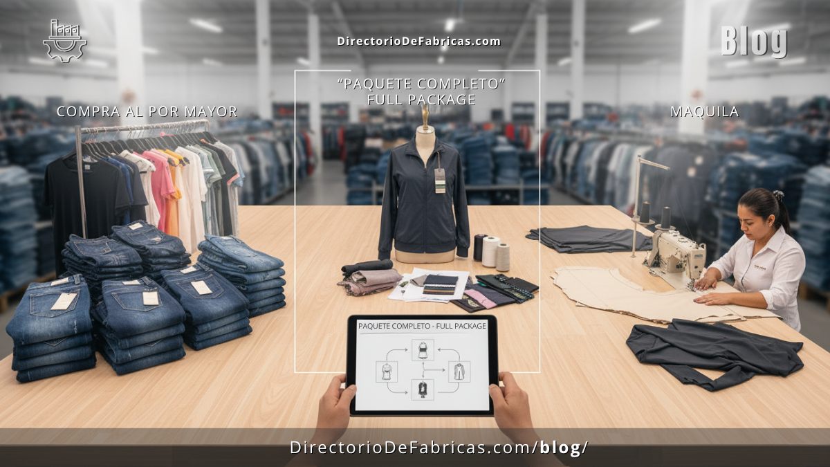 Diseñadora de moda revisando telas con un proveedor en un taller colombiano.