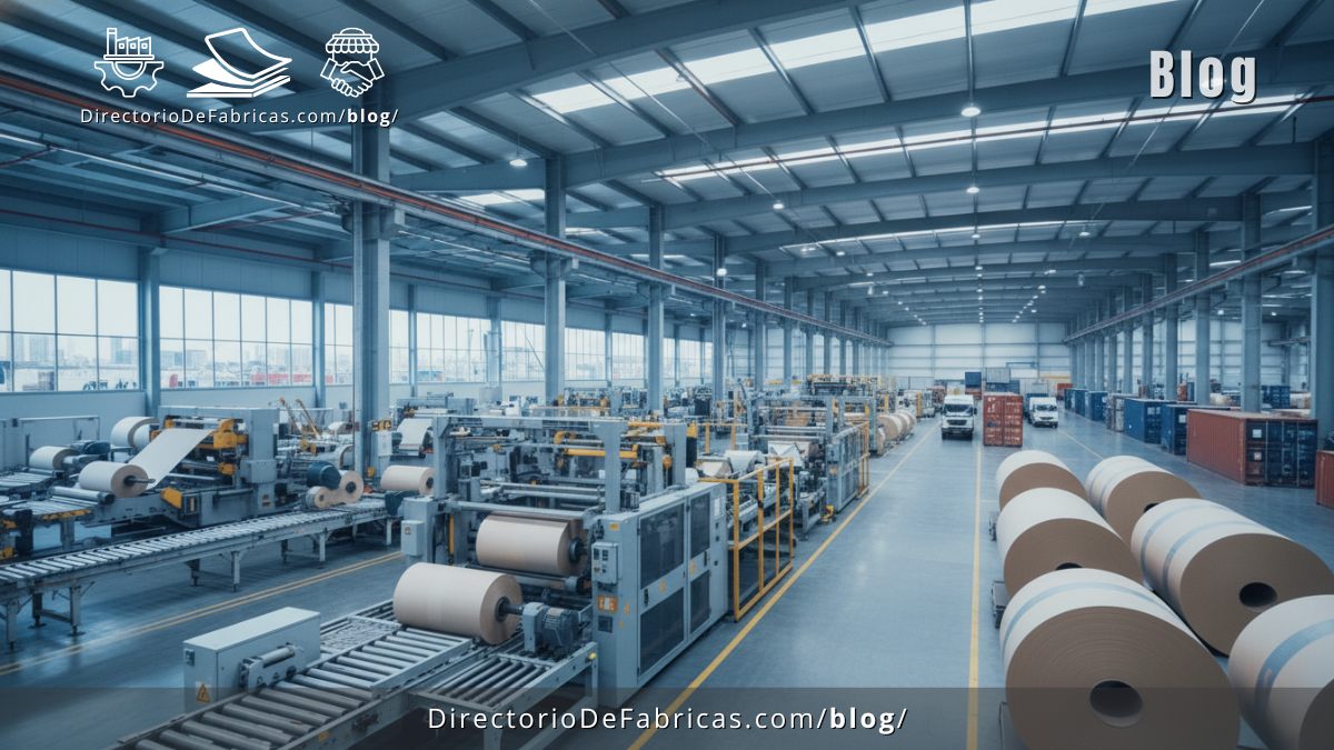 Planta industrial de alta tecnología procesando bobinas de papel tissue y corrugado en un nodo logístico de México.