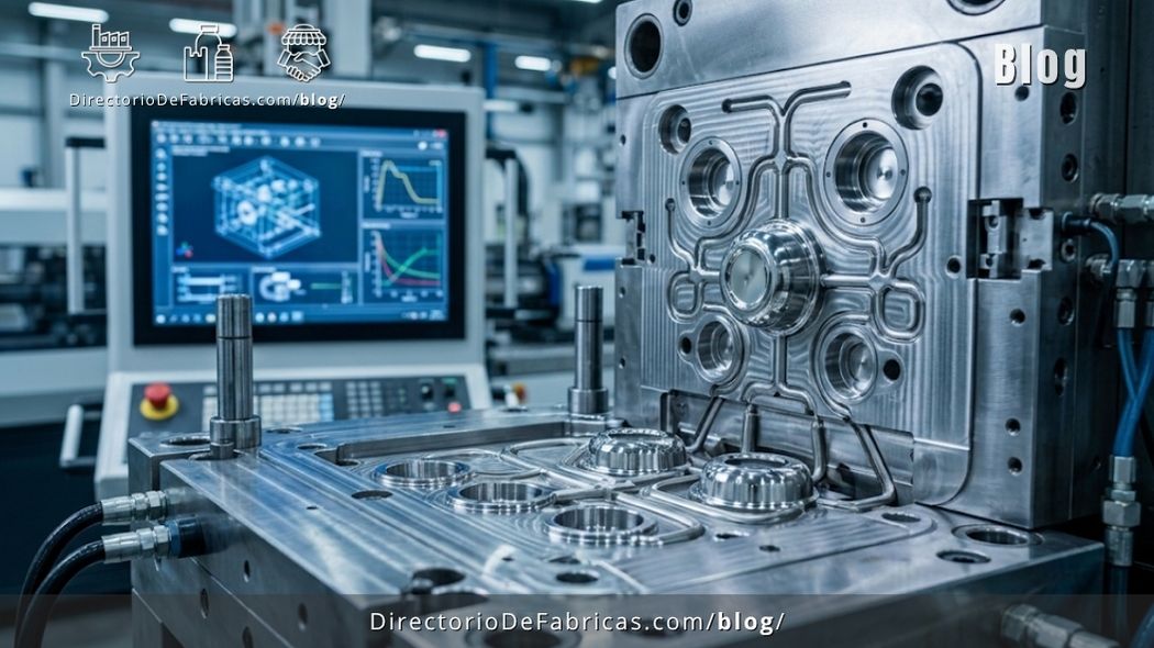 Molde metálico de alta precisión para inyección de plásticos con cavidades maquinadas CNC en planta industrial de CDMX