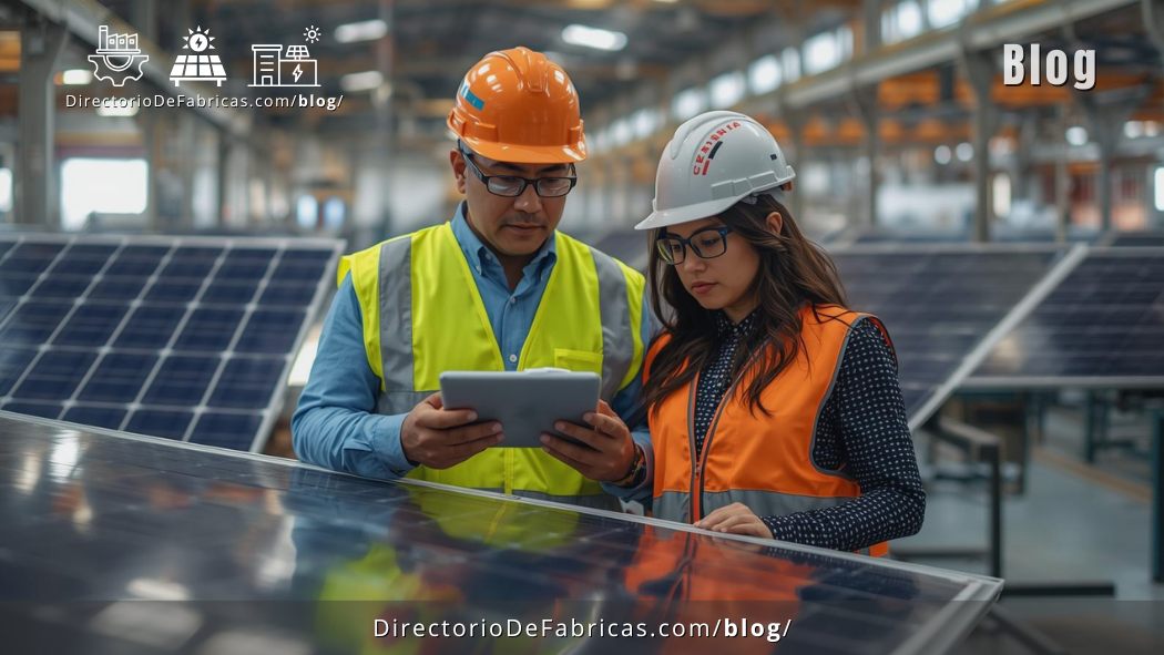 Ingenieros evaluando paneles solares en una planta fotovoltaica en México, representando la búsqueda del mejor proveedor B2B