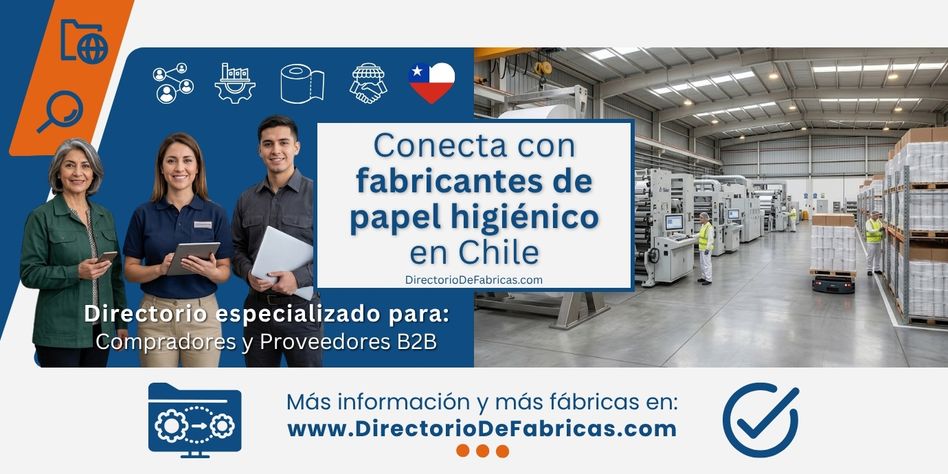 Comercializadores y gerente de adquisiones institucional de papel higiénico y una línea automatizada de conversión y rebobinado de papel higiénico con bobinas madre y pallets consolidados para distribución mayorista en una planta industrial en Chile.