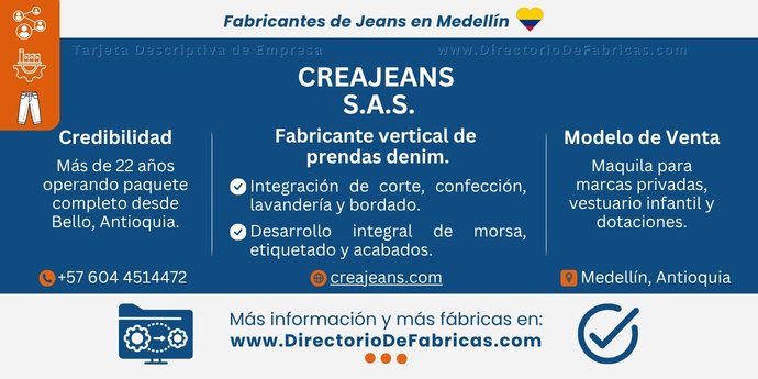Business Card: CREAJEANS S.A.S. │ Directorio De Fabricas