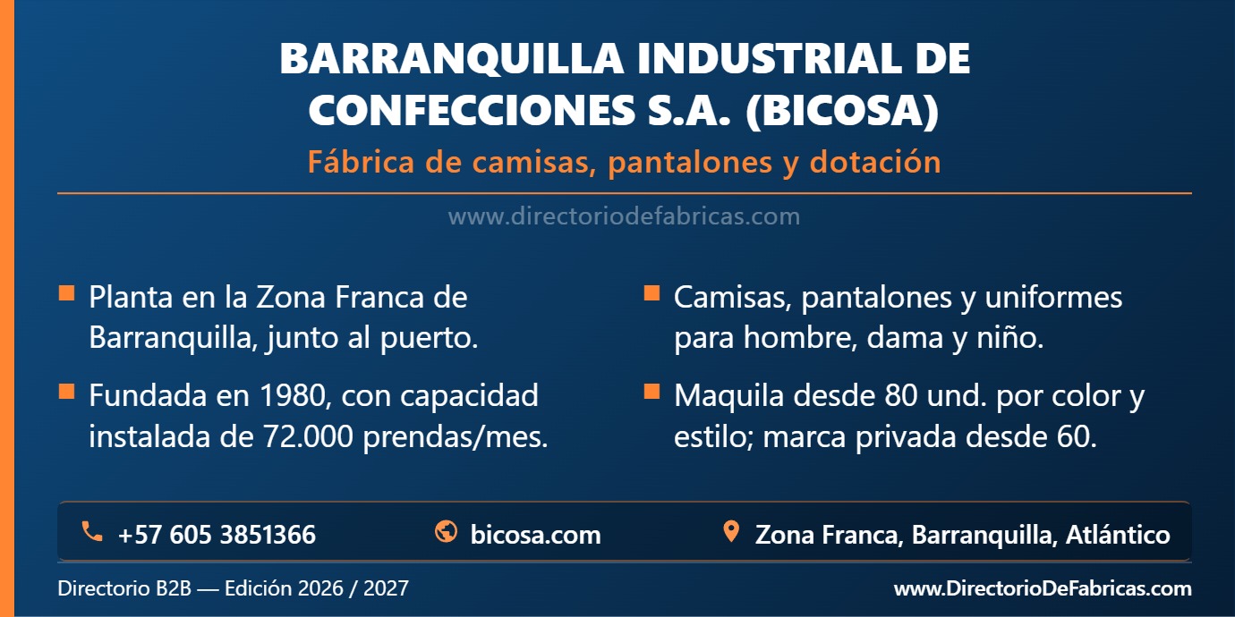 Business Card: Barranquilla Industrial de Confecciones S.A. (BICOSA) │ Directorio De Fabricas