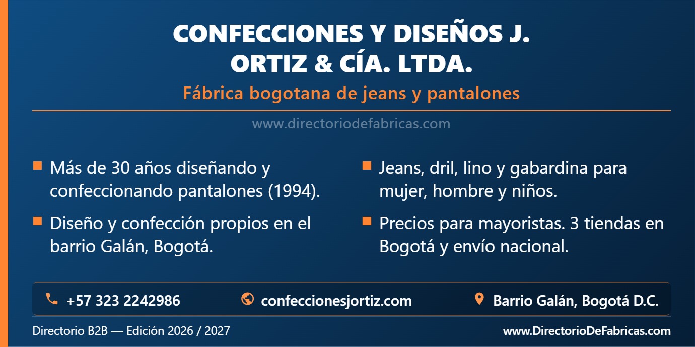 Business Card: Confecciones y Diseños J. Ortiz & Cía. Ltda. │ Directorio De Fabricas