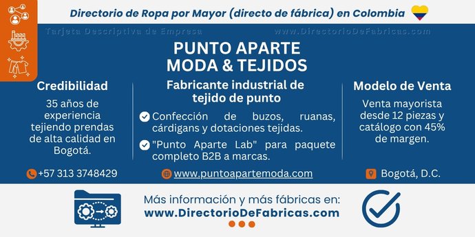 Business Card: Punto Aparte Moda & Tejidos │ Directorio De Fabricas