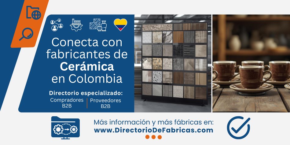Business card del Directorio de Fábricas de Cerámica en Colombia: muestrario de baldosas/revestimientos y vajilla artesanal, directorio B2B para compradores y proveedores