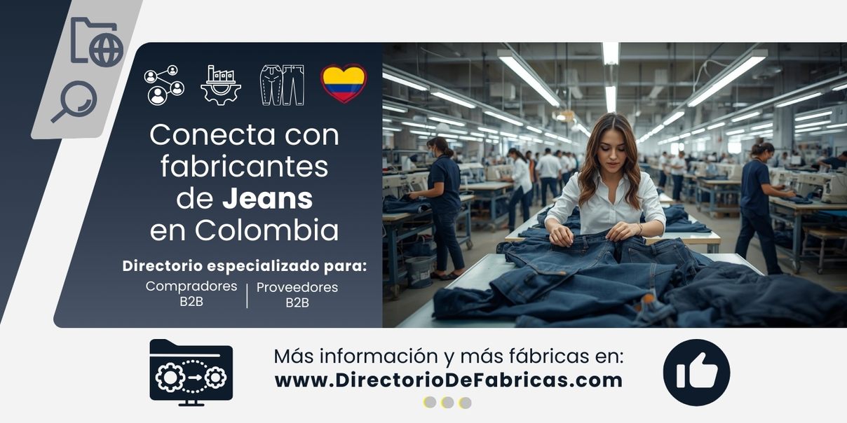 Showroom o bodega de distribuidor de jeans al por mayor en Bogotá, con gran variedad de pantalones exhibidos en estanterías y mesas, y equipos de trabajo colaborando en la gestión de pedidos