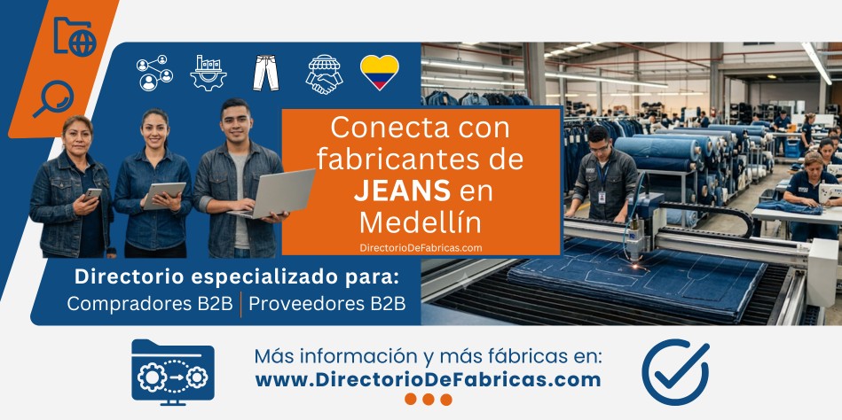 Fábricas de jeans en Medellín: Planta industrial de confección denim, corte textil automatizado y paquete completo en Colombia