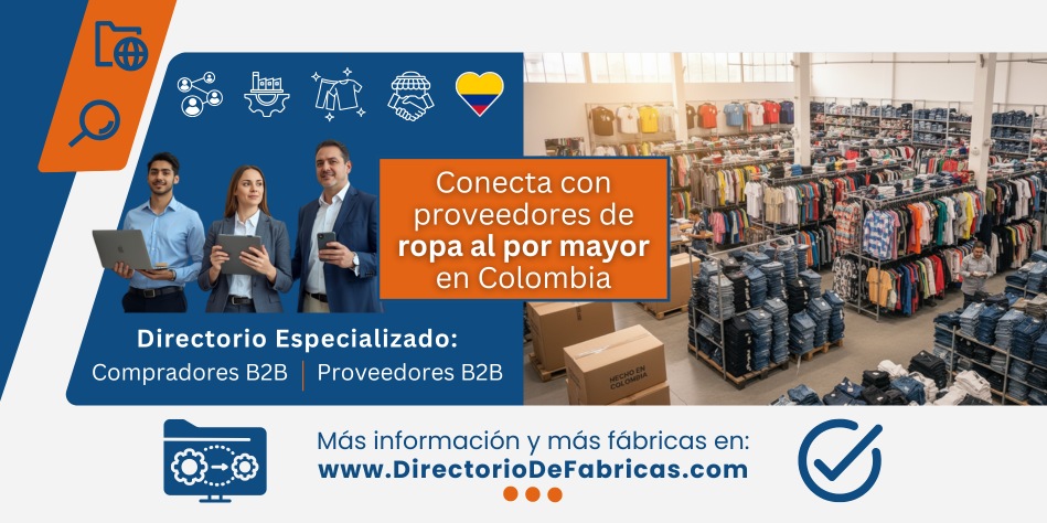 Business card del Directorio de Proveedores de ropa colombiana al por mayor en Colombia