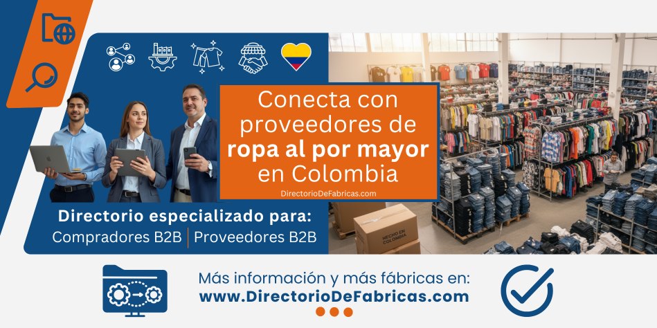 Business card del Directorio de Proveedores de ropa colombiana al por mayor en Colombia
