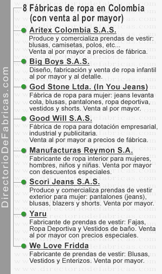 8 fábricas de ropa, con venta por mayor, en Colombia