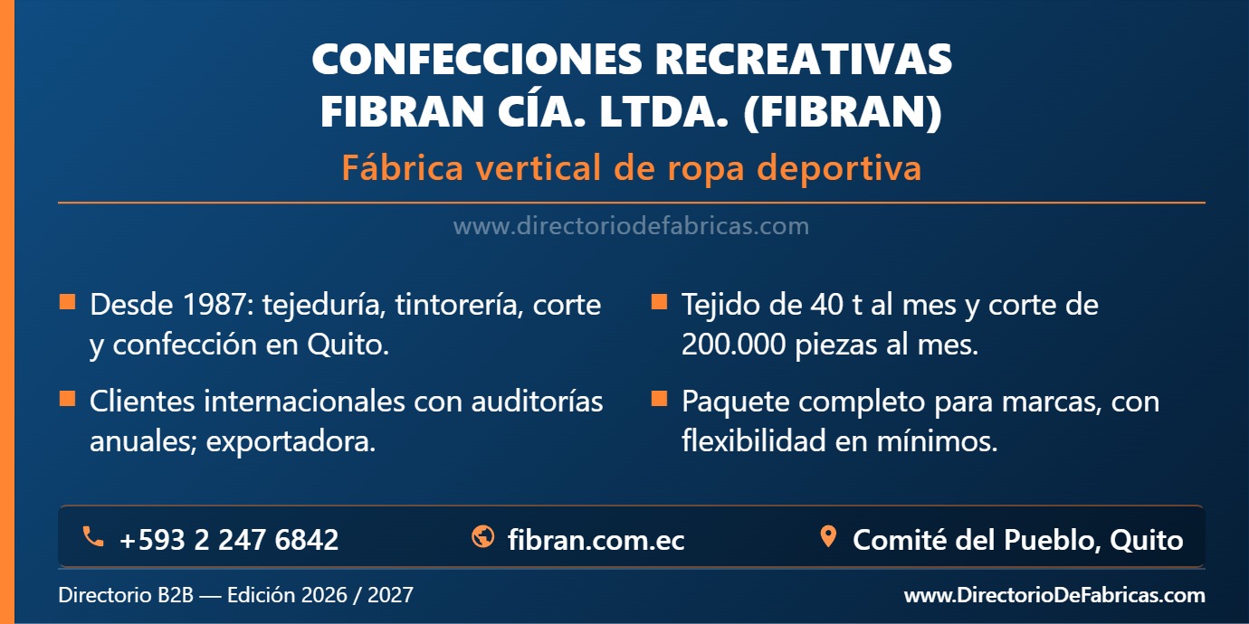 Business Card: Confecciones Recreativas Fibran Cía. Ltda. (Fibran) │ Directorio De Fabricas