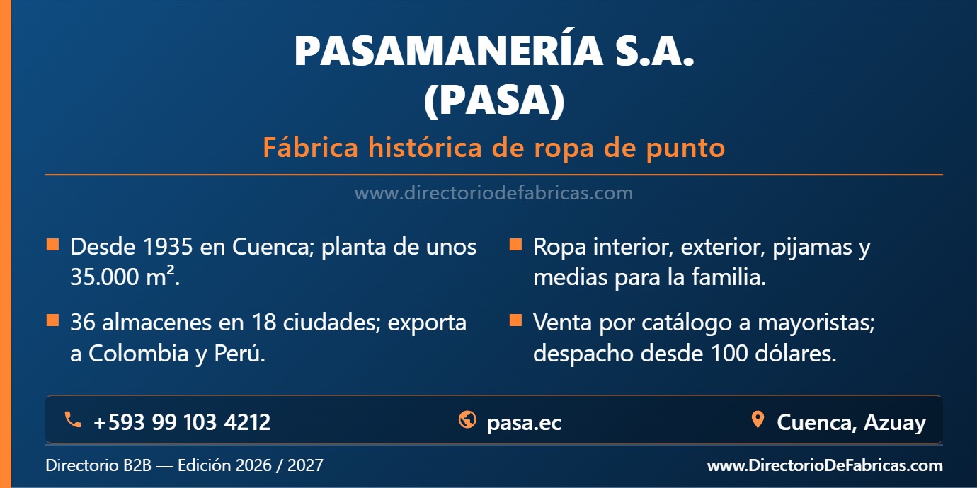 Business Card: Pasamanería S.A. (PASA) │ Directorio De Fabricas