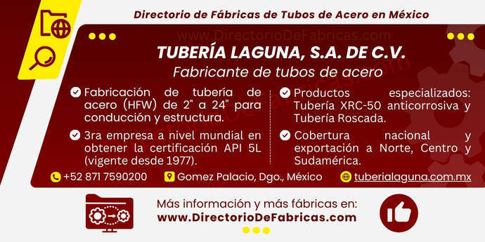 Business Card: TUBERÍA LAGUNA, S.A. DE C.V. │ Directorio De Fabricas