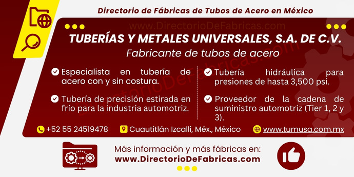 Business Card: TUBERÍAS Y METALES UNIVERSALES, S.A. DE C.V. │ Directorio De Fabricas