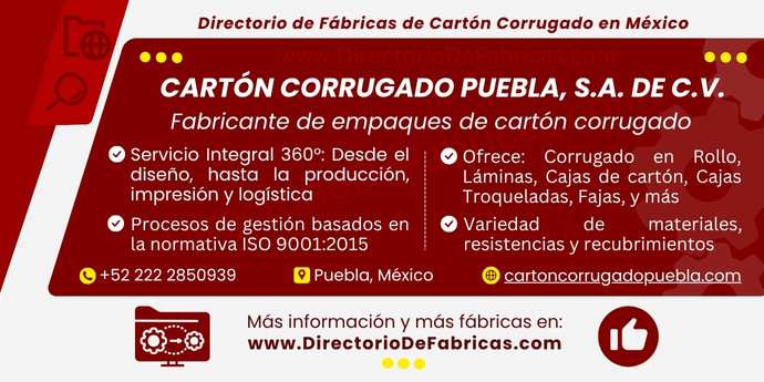 Business Card: CARTÓN CORRUGADO PUEBLA, S.A. DE C.V. │ Directorio De Fabricas
