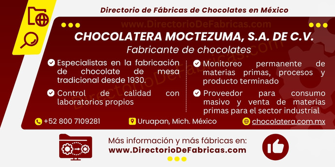 Business Card: CHOCOLATERA MOCTEZUMA, S.A. DE C.V. │ Directorio De Fabricas