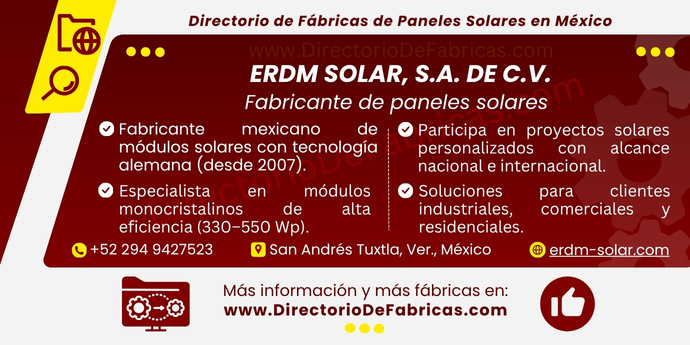 Business Card: ERDM SOLAR, S.A. DE C.V. │ Directorio De Fabricas