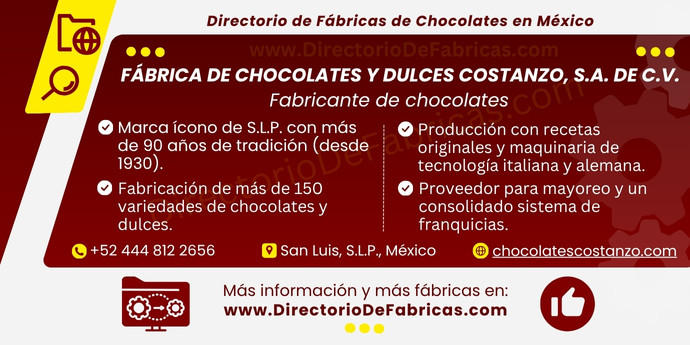 Business Card: FÁBRICA DE CHOCOLATES Y DULCES COSTANZO, S.A. DE C.V. │ Directorio De Fabricas