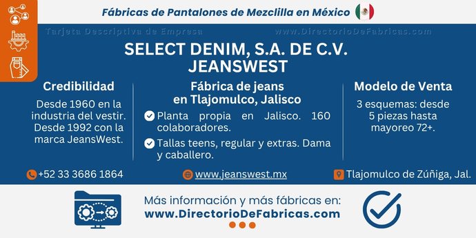 Business Card: Select Denim JeansWest │ Directorio De Fabricas