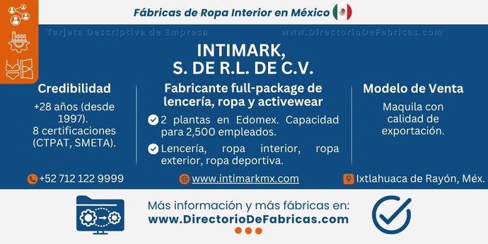 Business Card: Intimark, S. de R.L. de C.V. │ Directorio De Fabricas