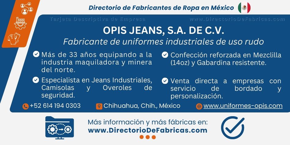 Business Card: OPIS Jeans │ Directorio De Fabricas