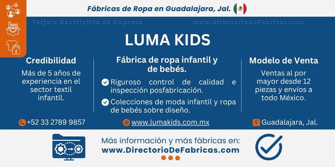 Business Card: Luma Kids — Fábrica de ropa infantil en Guadalajara │ DirectorioDeFabricas.com