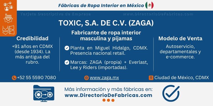 Business Card: Toxic, S.A. de C.V. (Zaga) │ Directorio De Fabricas
