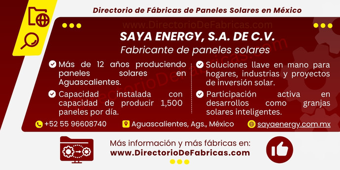 Business Card: SAYA ENERGY, S.A. DE C.V. │ Directorio De Fabricas