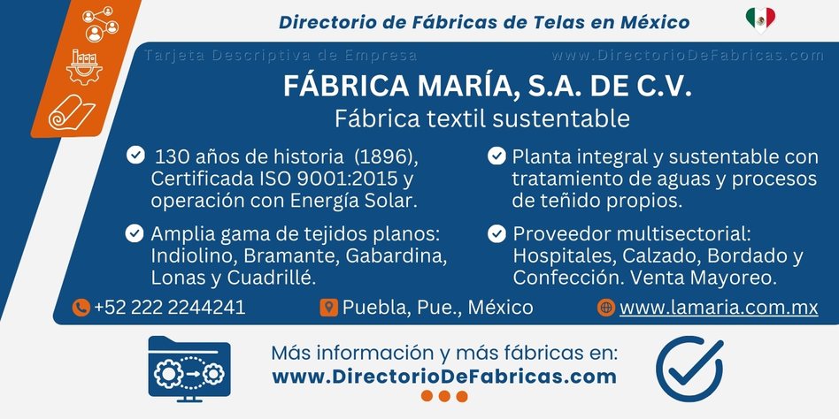 Business Card: Fábrica María, S.A. de C.V. │ Directorio De Fabricas