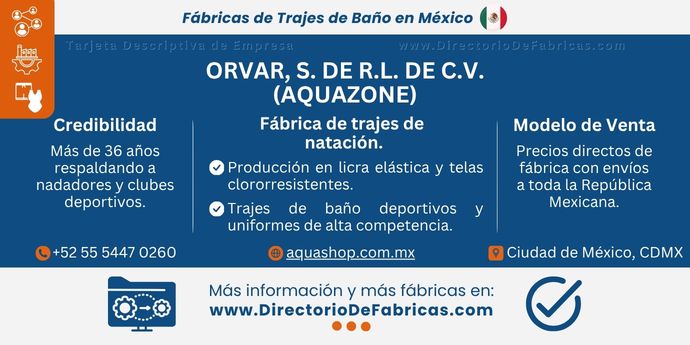 Business Card: Aquazone — Fábrica de trajes de natación │ Deportivos y uniformes │ DirectorioDeFabricas.com