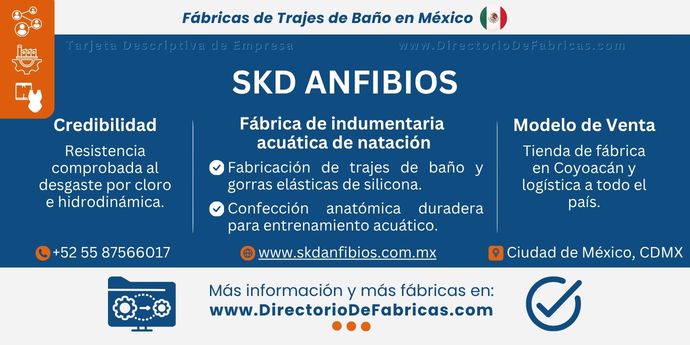 Business Card: SKD Anfibios — Fábrica indumentaria acuática de natación │ Gorras y trajes │ DirectorioDeFabricas.com