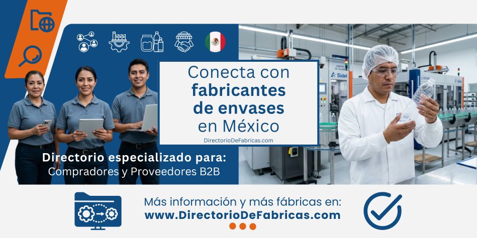 Técnico mexicano inspecciona una botella de PET transparente en una planta de moldeo por inyección y soplado de envases en México. Mayoristas de envases.