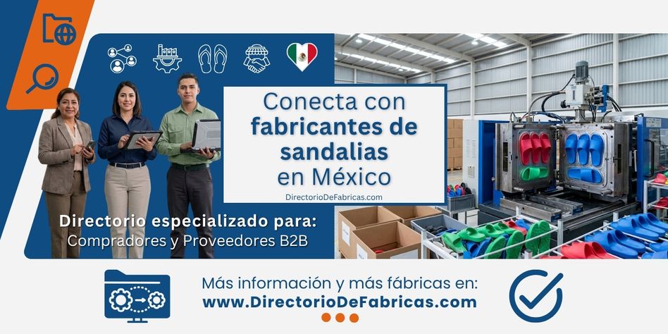 Comercializadores de sandalias y una línea de producción industrial de inyección de sandalias de EVA y PVC en una fábrica de calzado en México