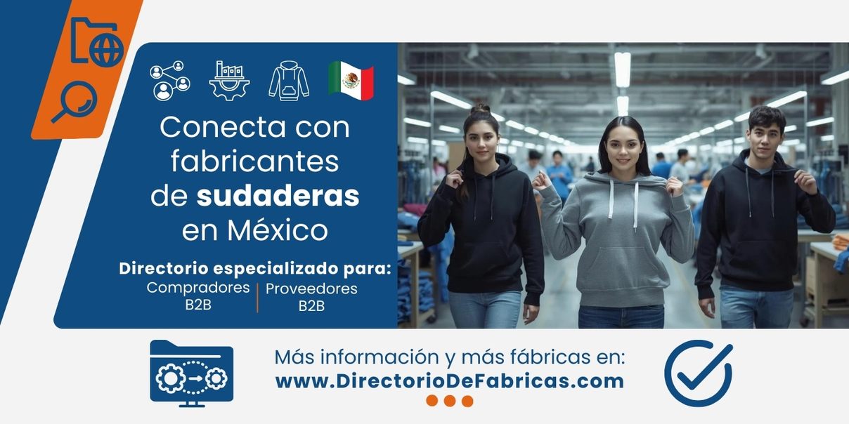 Conecta con fabricantes de sudaderas en México. Imagen de modelos vistiendo hoodies en una planta textil