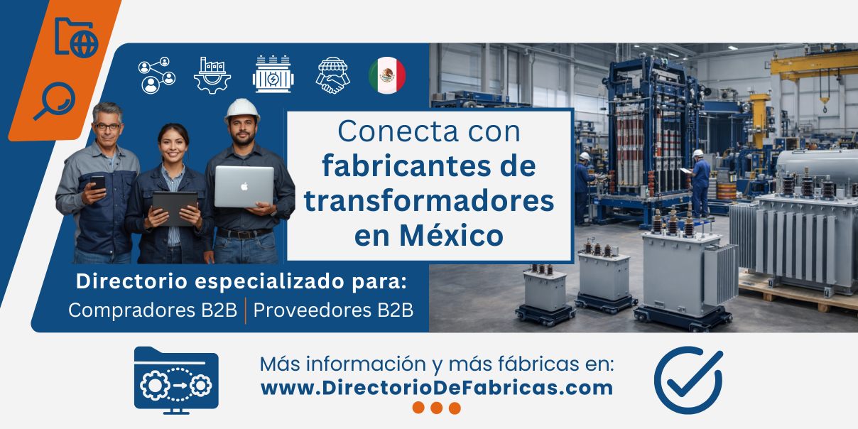 banner que representa a vendedores de transformadores y a una fábrica de transformadores en México